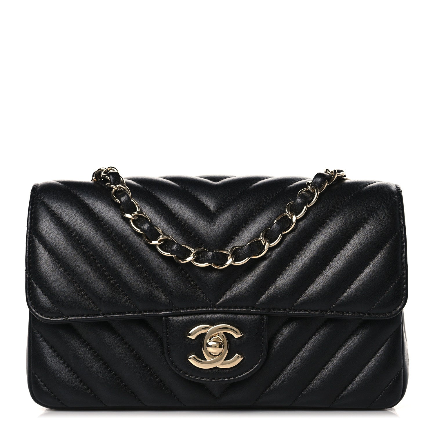 Chanel Lambskin Chevron Quilted Mini Rectangular Flap Black 1 of 9