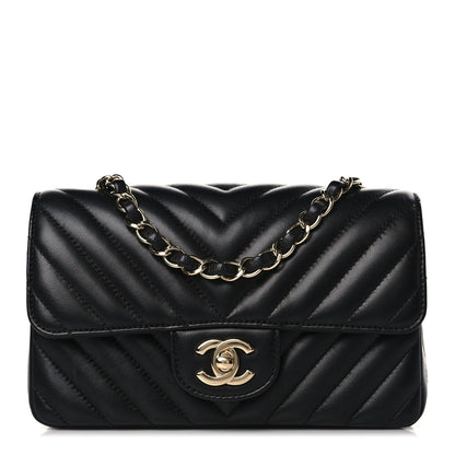 Chanel Lambskin Chevron Quilted Mini Rectangular Flap Black 1 of 9