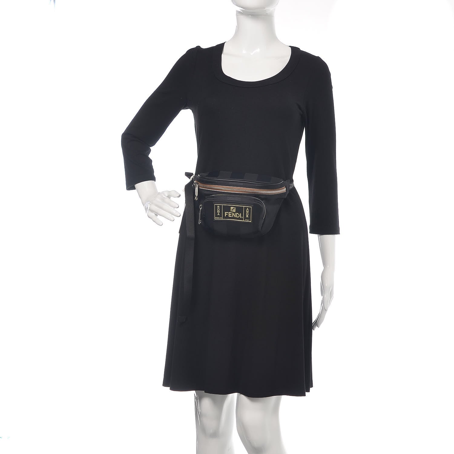 Fendi Nylon Vitello Century Pequin Logo Plate Pocket Belt Bag Black 2 of 9