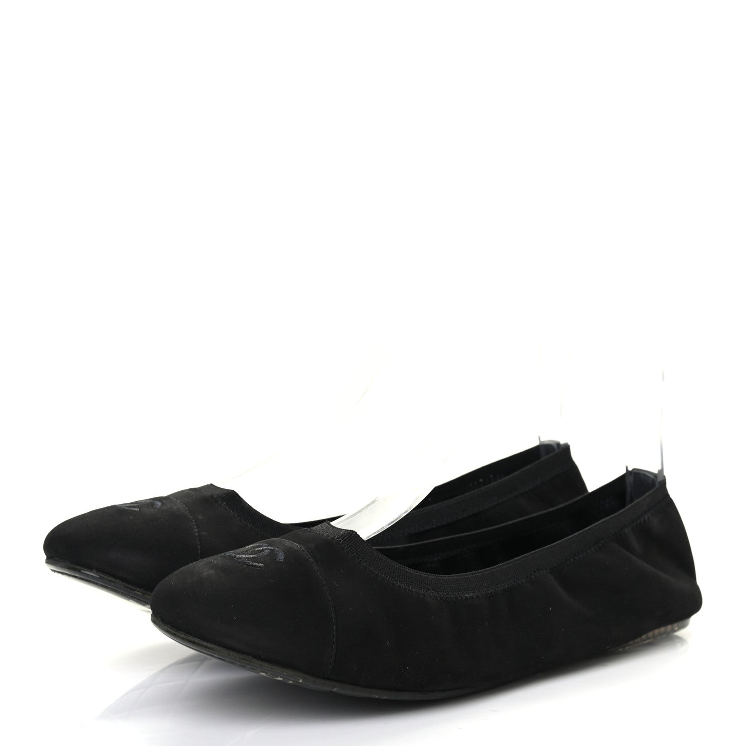 Chanel Nubuck Suede CC Elastic Cap Toe Ballerina Flats 39.5 Black 3 of 8