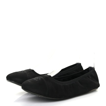 Chanel Nubuck Suede CC Elastic Cap Toe Ballerina Flats 39.5 Black 3 of 8