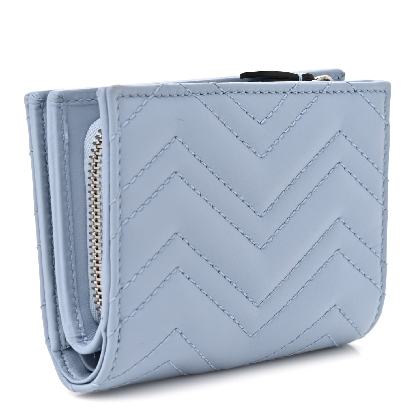 Lambskin Matelasse GG Marmont Zip Key Pouch Light Blue