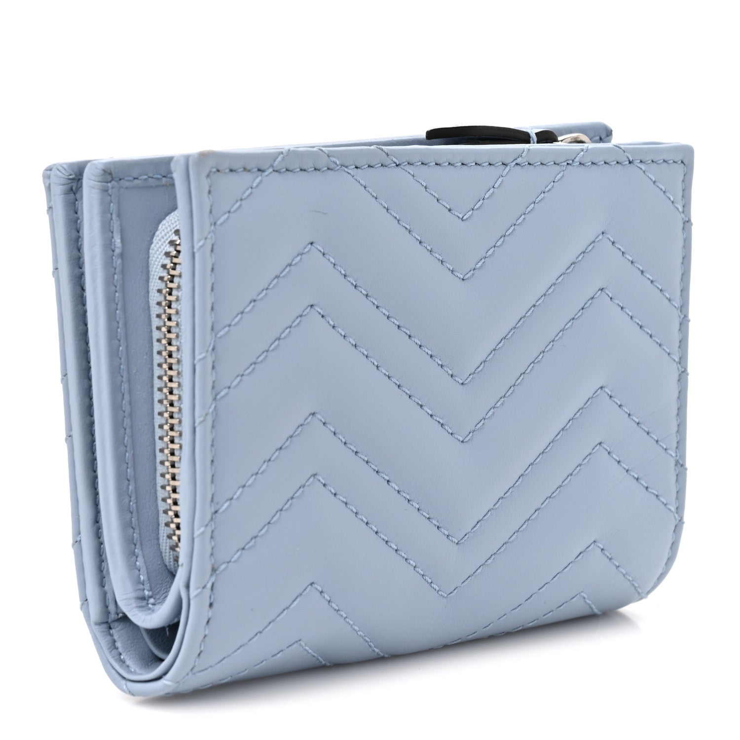 Gucci Lambskin Matelasse GG Marmont Zip Key Pouch Light Blue 3 of 9