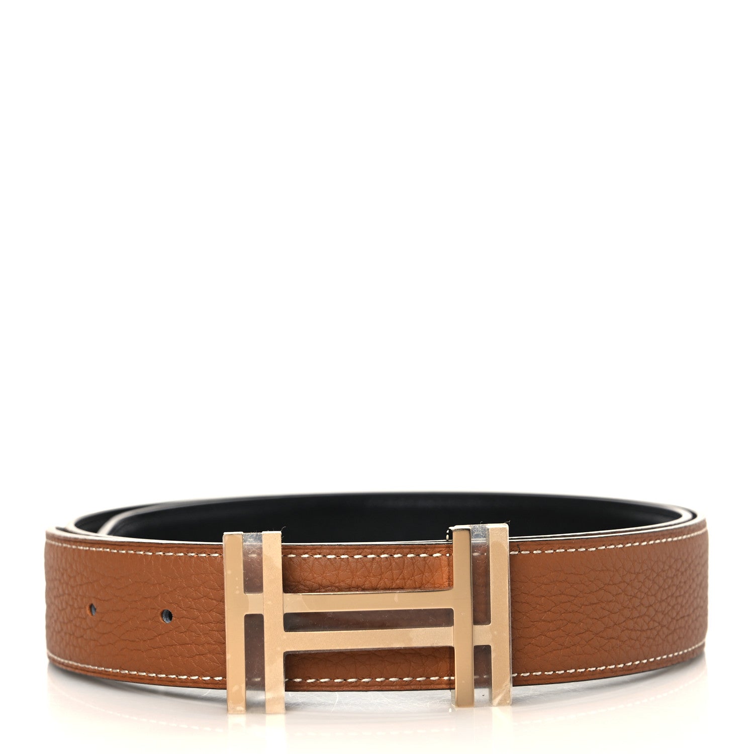 Hermes Box 135 Togo 32mm Au Carre H Belt 85 Black Gold 1 of 6