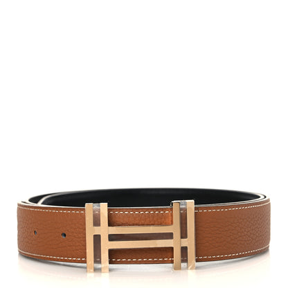 Hermes Box 135 Togo 32mm Au Carre H Belt 85 Black Gold 1 of 6