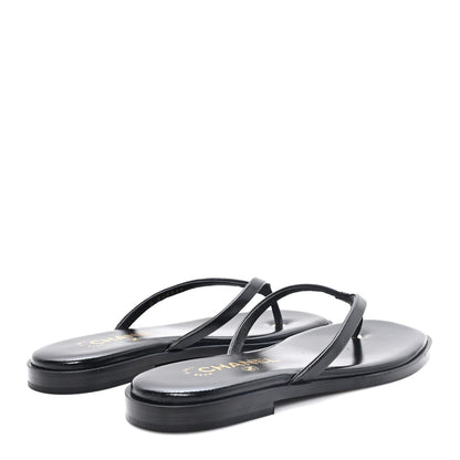 Chanel Goatskin CC Times Square Thong Sandals 37 Black 5 of 10