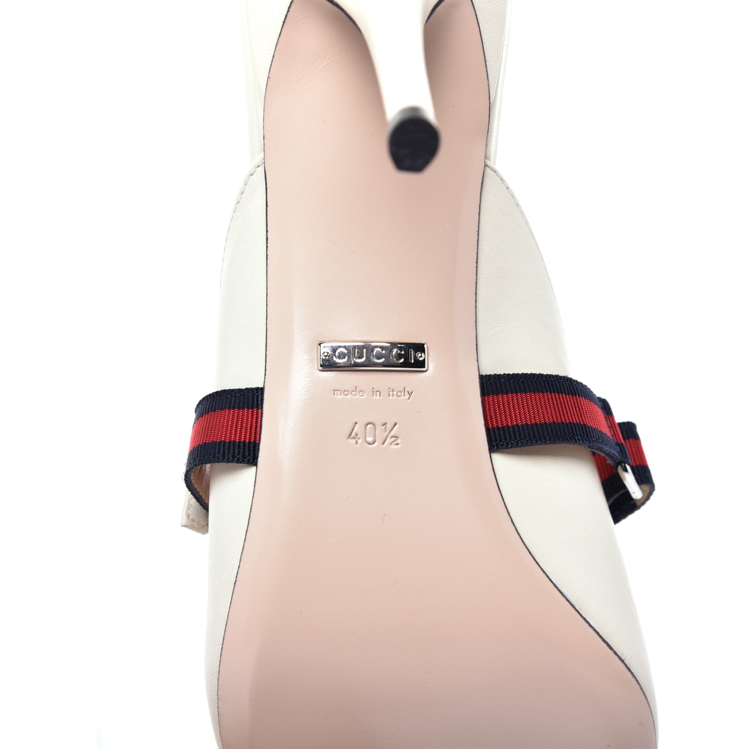 Gucci Malaga Kid Sylvie Web Cross Strap Mid-Heel Slides 40.5 Vintage White 7 of 9