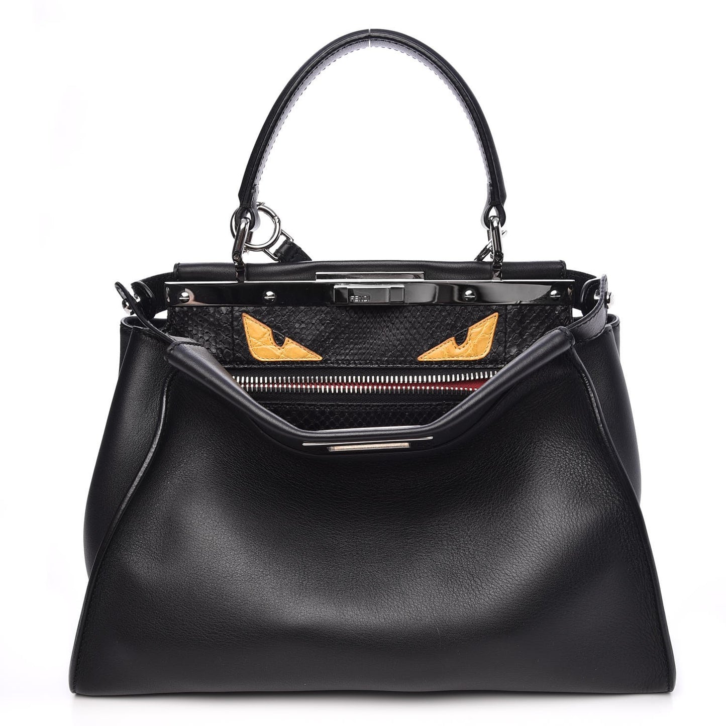 Vitello Seta Python Crocodile Monster Eyes Medium Peekaboo Iconic Satchel Black Girasole