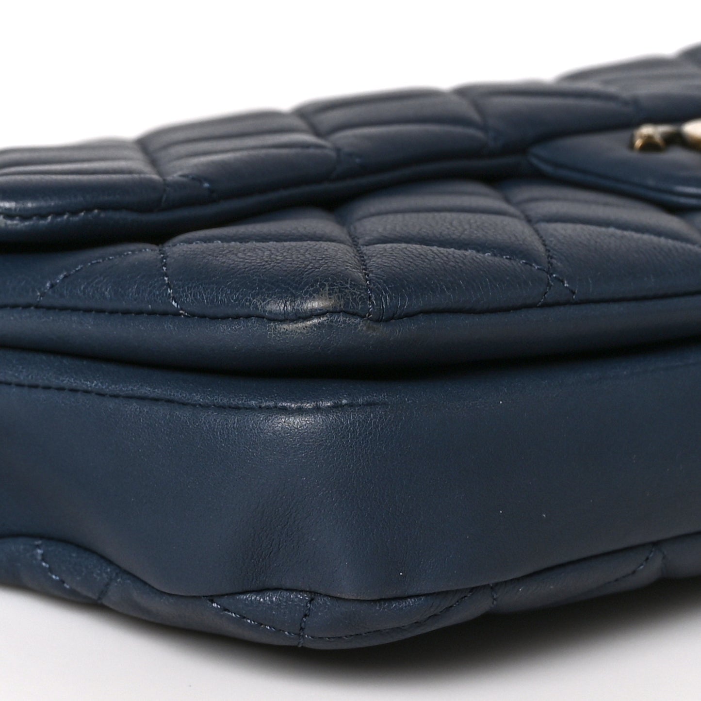 Calfskin Quilted Medium CC Crown Flap Blue