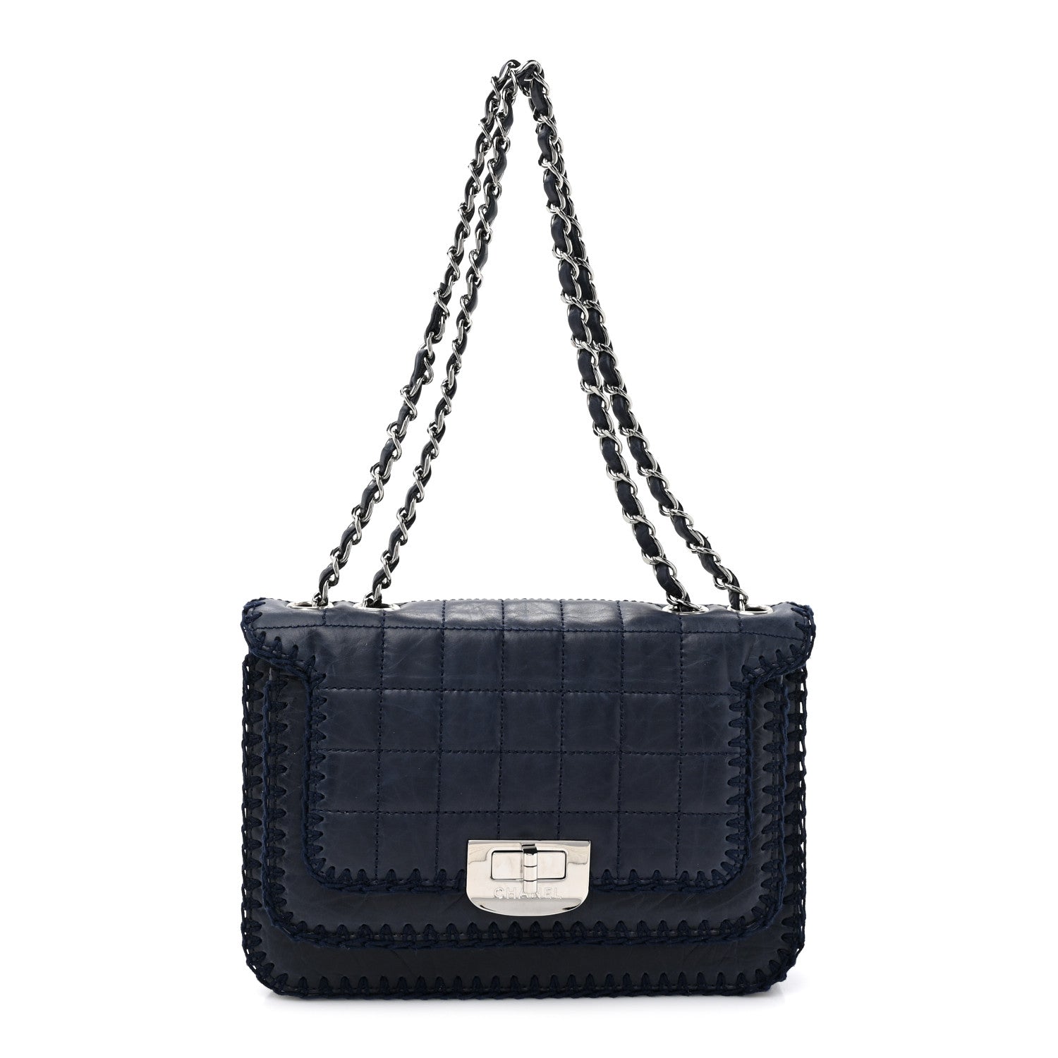 Chanel Aged Calfskin Square Quilted Mademoiselle Crochet Flap Navy 1 of 10