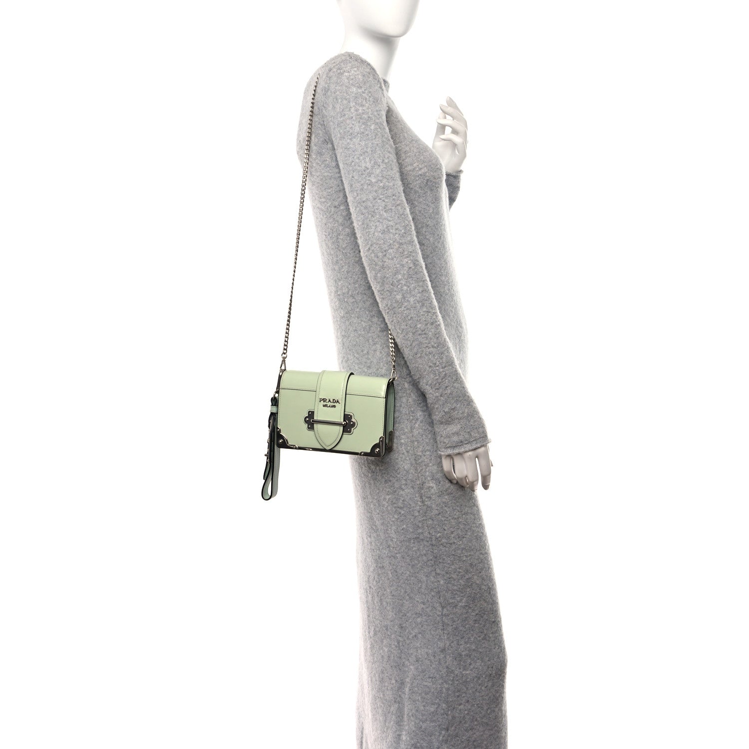 Prada Spazzolato Soft Calf Cahier Chain Wristlet Acqua 2 of 9