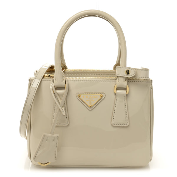 Prada Vernice Mini Galleria Double Zip Tote Avorio 1799803