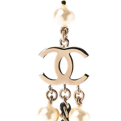 Chanel Lambskin Pearl Crystal CC Chain Necklace Black Gold 4 of 7