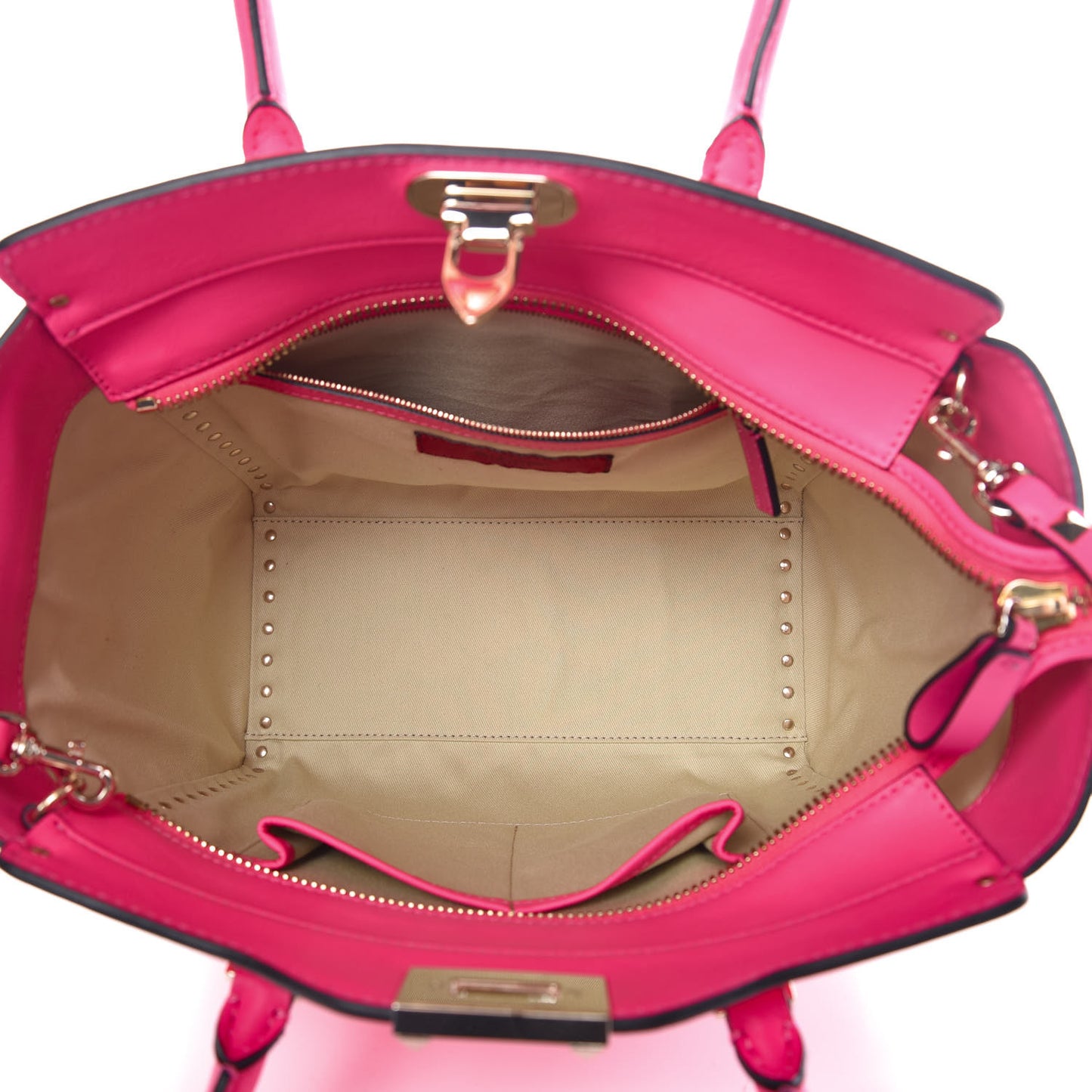 Vitello Rockstud Double Handle Tote Fuxia Fluo
