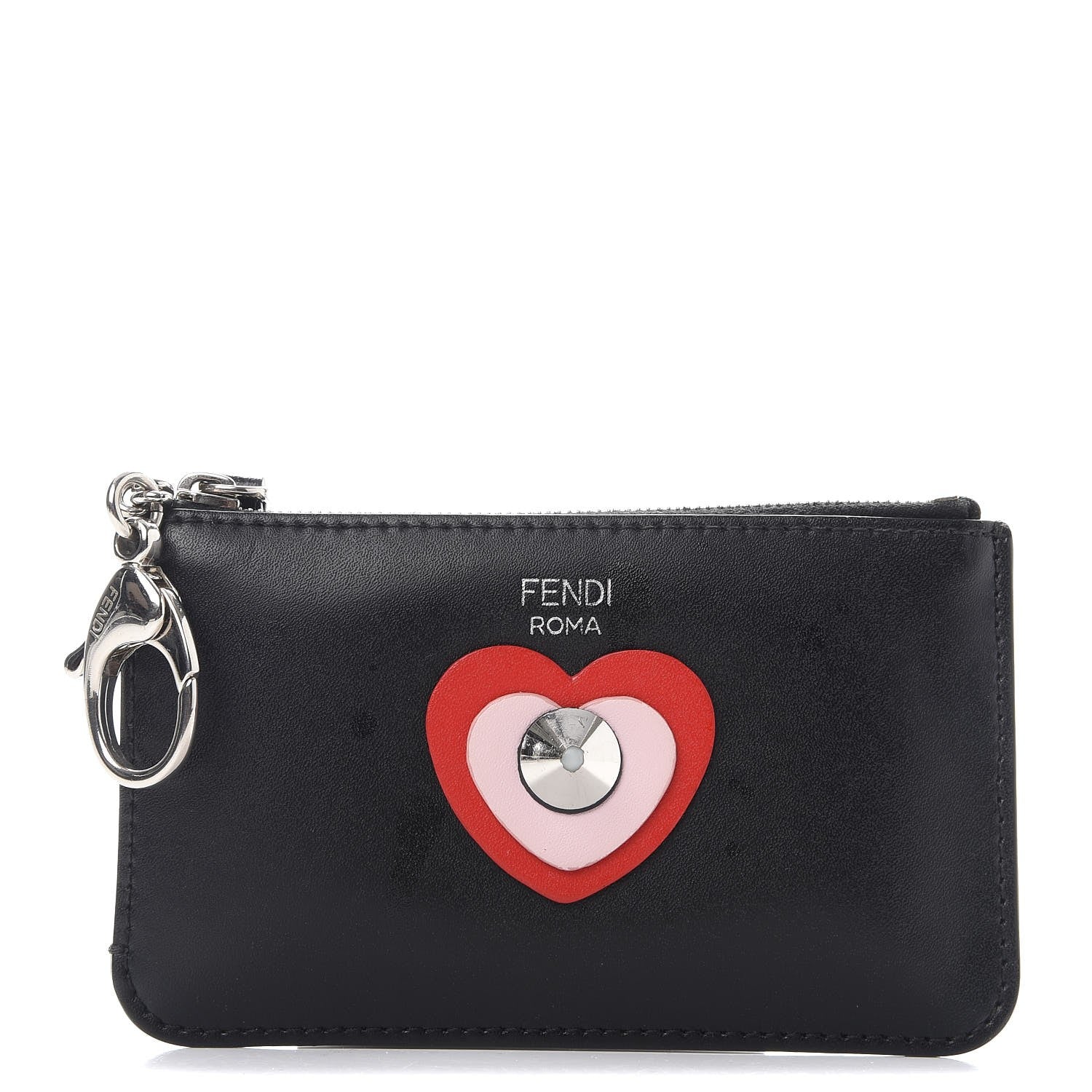 Fendi Vitello Elite Heart Coin Pouch Key Case Black 1 of 8