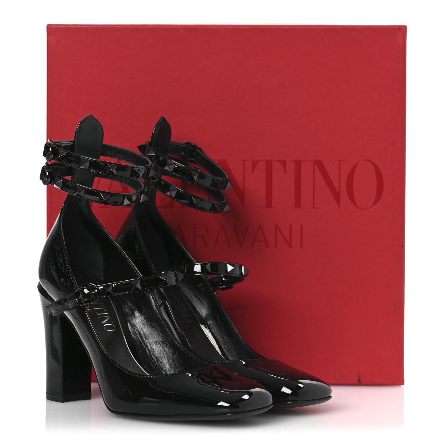 Valentino Garavani Patent Monochrome Rockstud Tan-Go Ankle Strap Pumps 37 Black 11 of 11