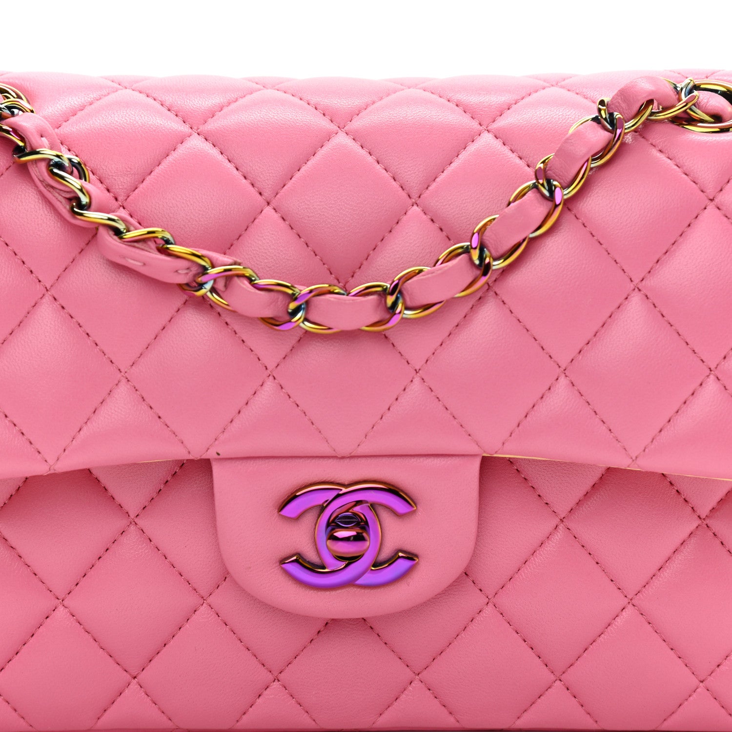 Chanel Lambskin Quilted Small Double Flap Pink Yellow 8 of 8