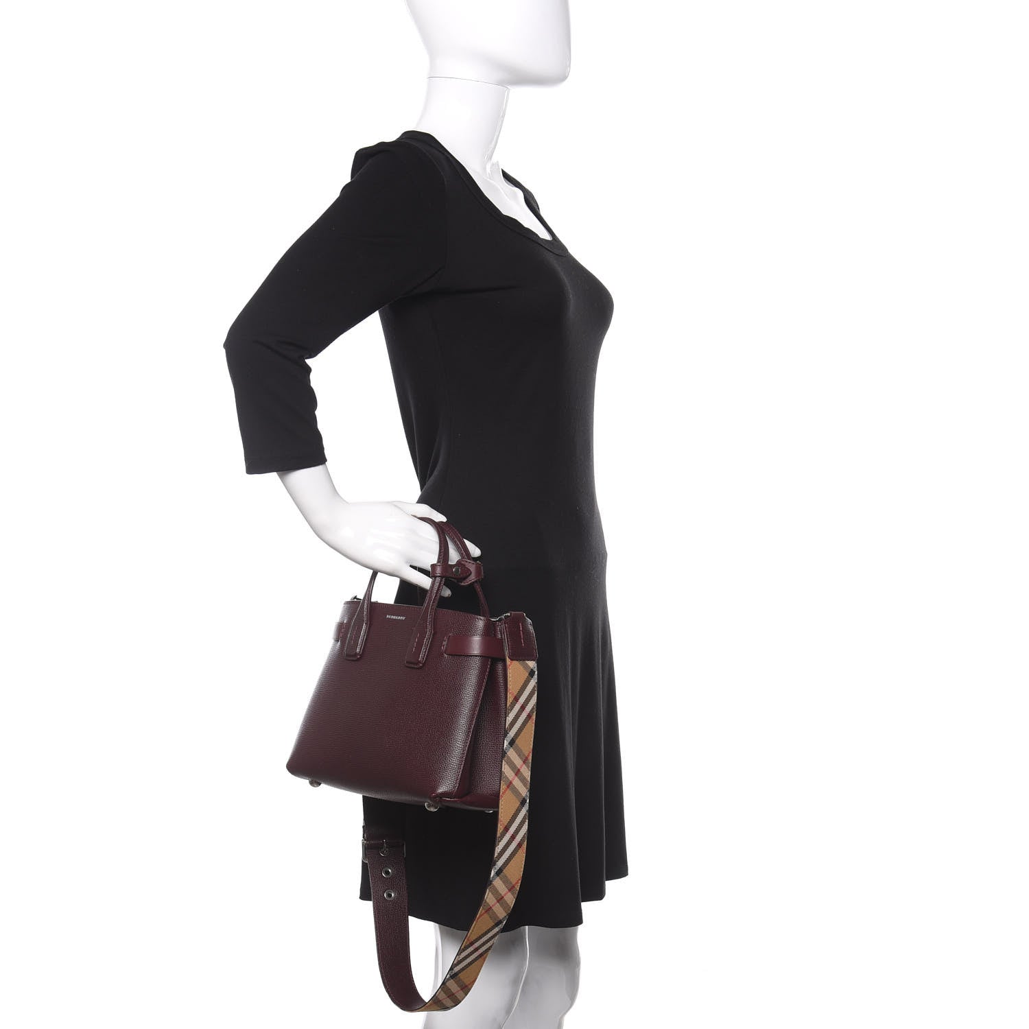Burberry Grainy Calfskin House Check Small Banner Tote Mahogany Red 3 of 12