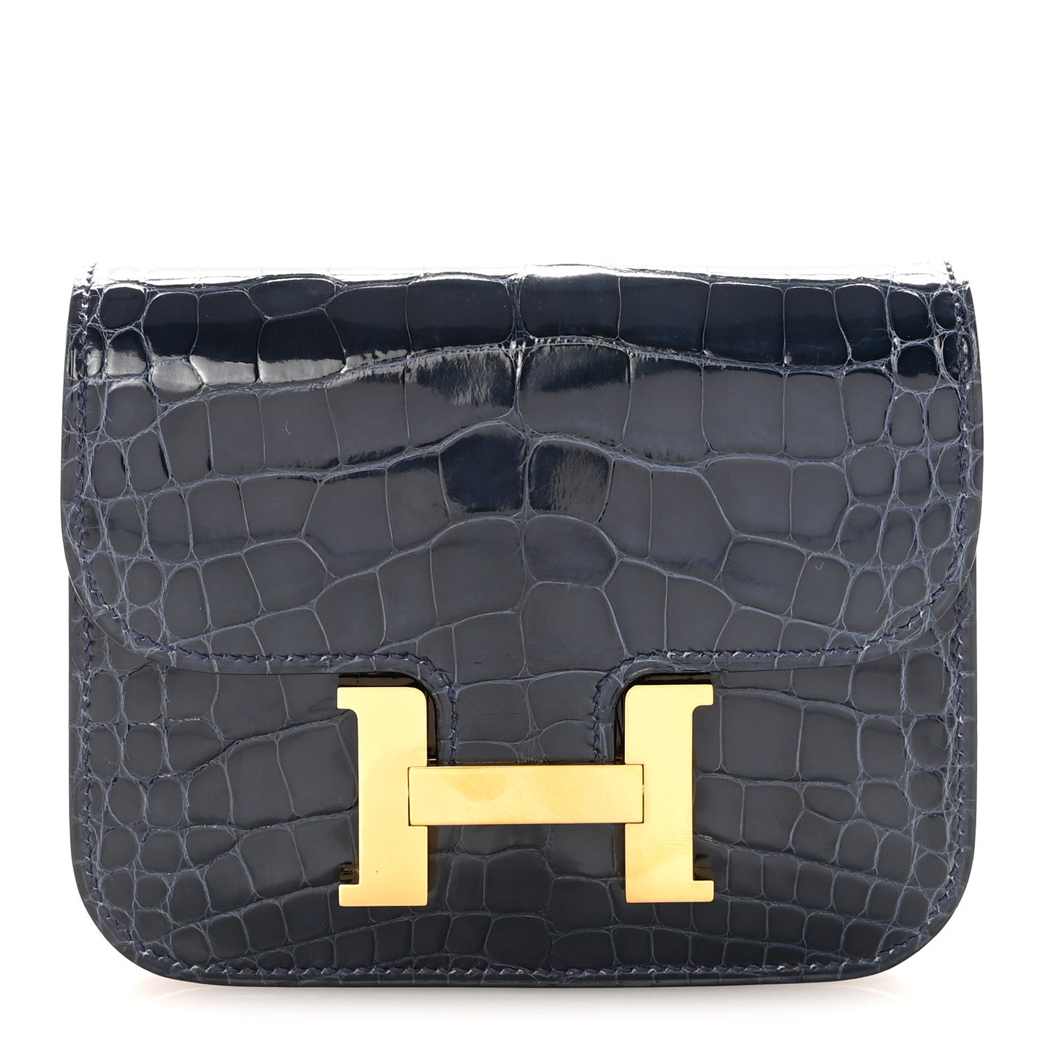 Hermes Shiny Alligator Constance Slim Wallet Bleu Abysse 1 of 7
