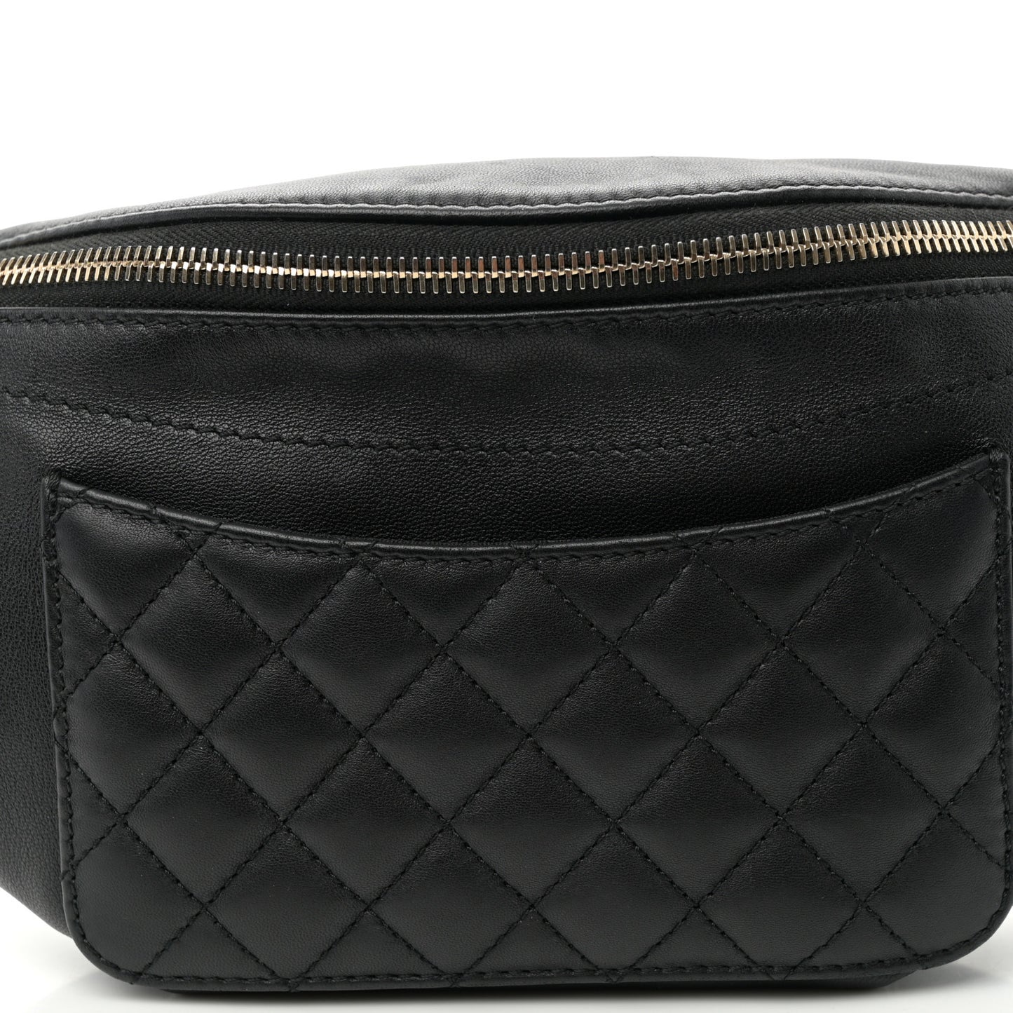 Lambskin Quilted Waist Bag Fanny Pack Black