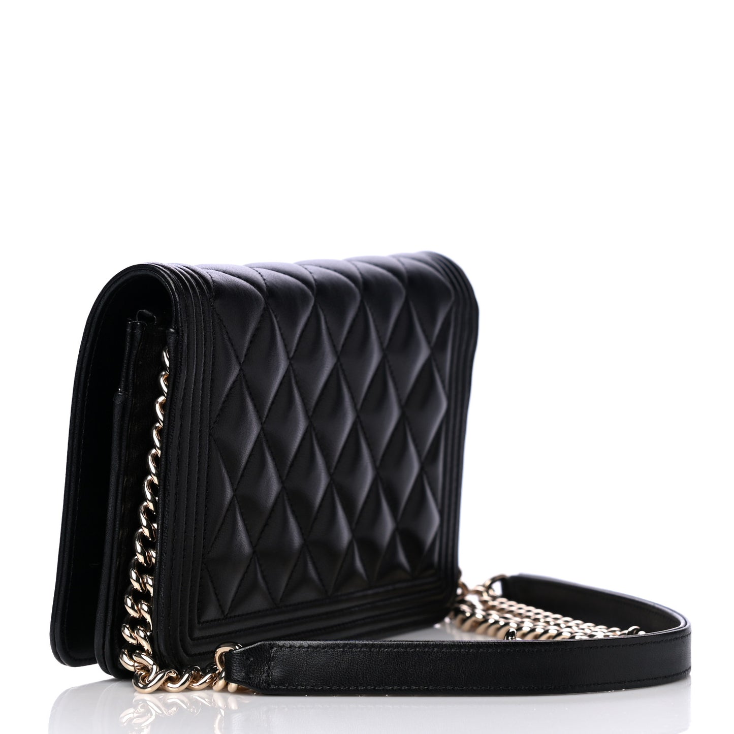 Lambskin Quilted Boy Wallet On Chain WOC Black