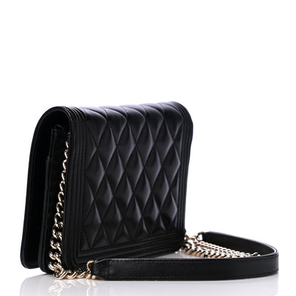 Chanel Lambskin Quilted Boy Wallet On Chain WOC Black 2 of 9