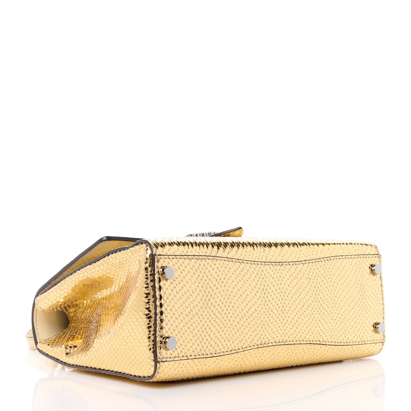 Metallic Calfskin Lizard Crystal Embossed Cheri Top Handle Bag Gold