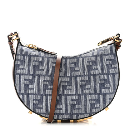 Fendi Denim Vitello King F is Fendi FF Embroidered Mini Fendigraphy Hobo Bag Blue Brown Blue Brown 3 of 11