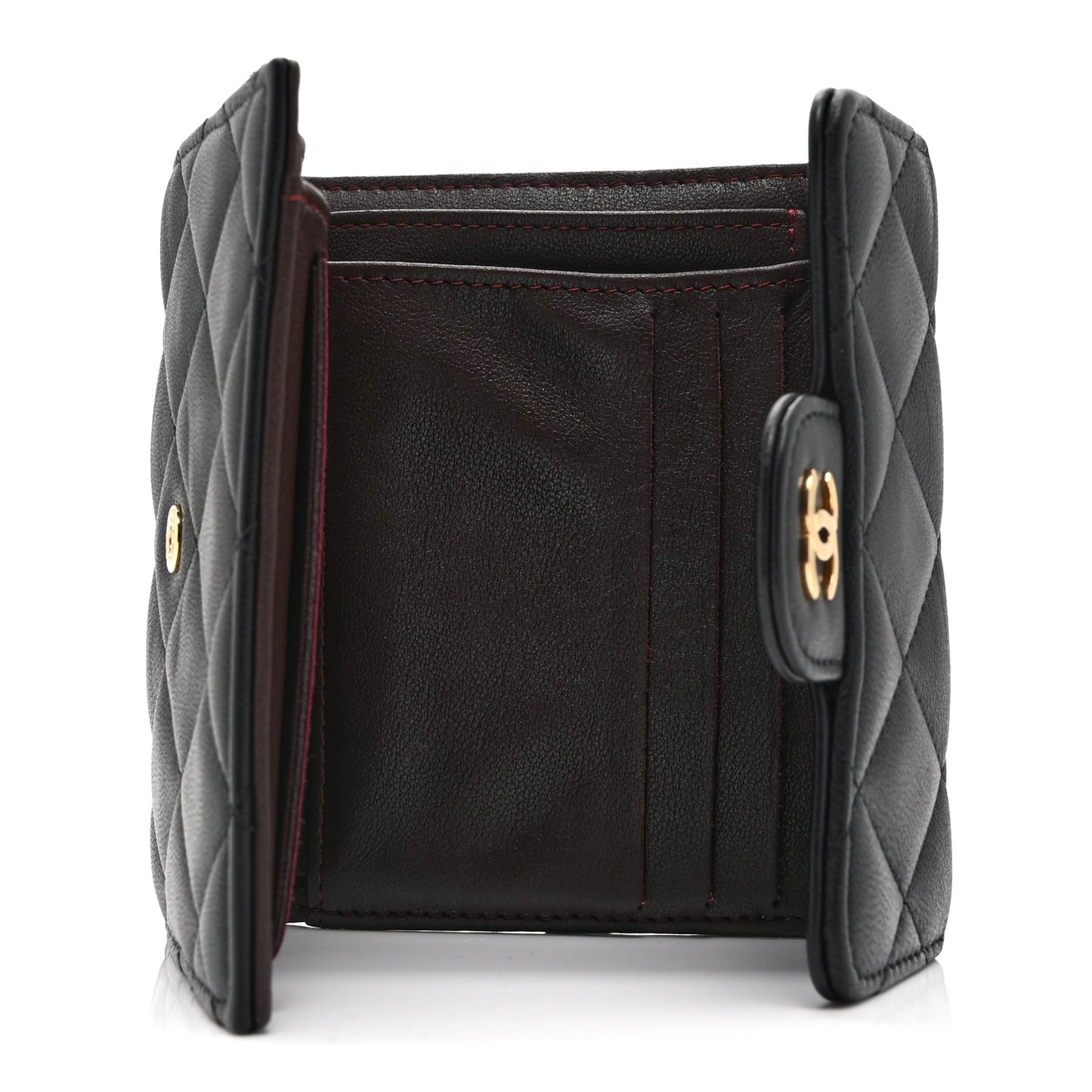 Lambskin Quilted Compact Flap Wallet Black