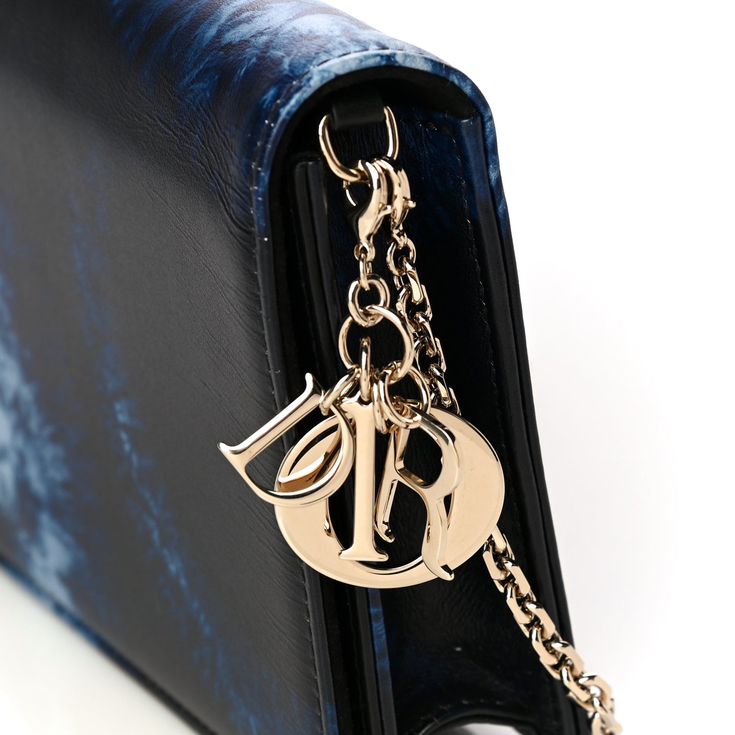 Calfskin Tie Dye Wallet On Chain Blue