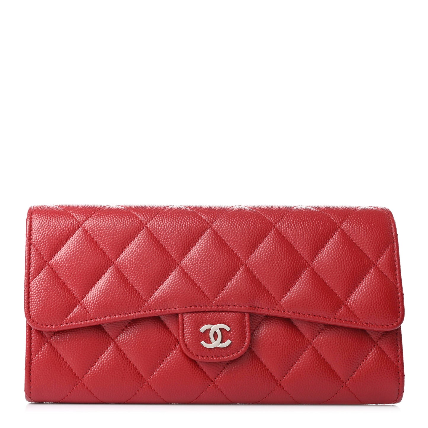 Caviar Quilted Large Gusset Flap Wallet Red
