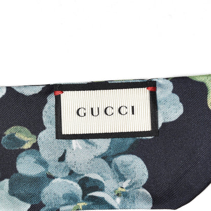 Gucci Silk Bloomy Print Neck Bow Scarf Midnight Blue 3 of 3