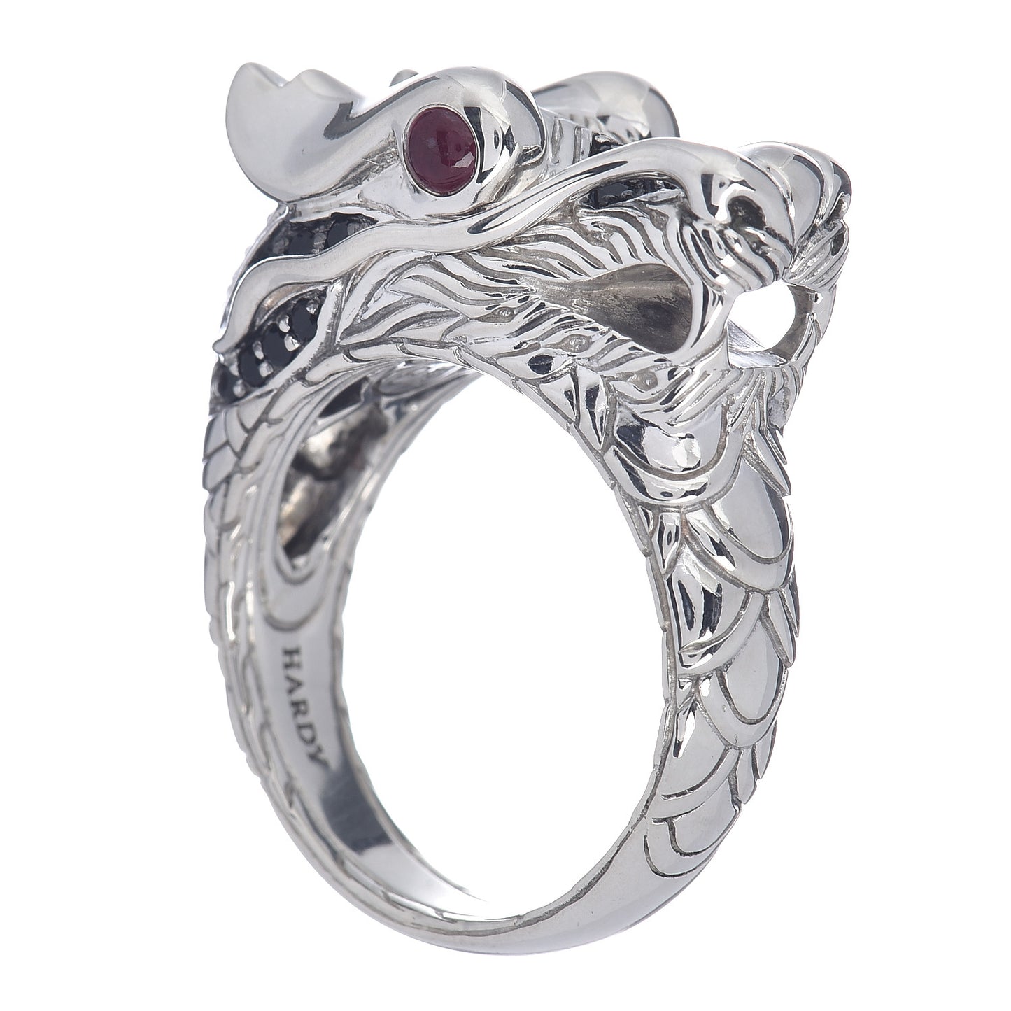 Sterling Silver Black Sapphire Ruby Naga Dragon Ring 63 10.25