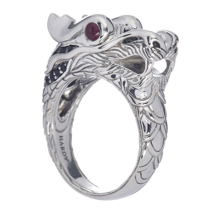 John Hardy Sterling Silver Black Sapphire Ruby Naga Dragon Ring 63 10.25 1 of 7