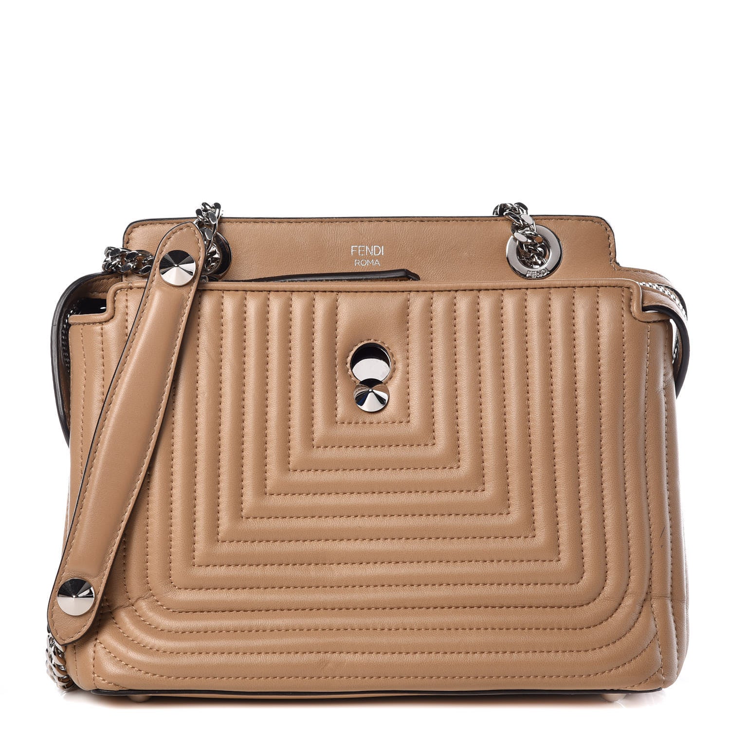Fendi Shiny Nappa Trapuntata Small DotCom Click Chain Satchel Cuoio 1 of 13