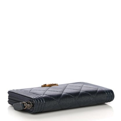 Chanel Metallic Calfskin Quilted Small Boy Zip Around Wallet Charcoal 3 of 11