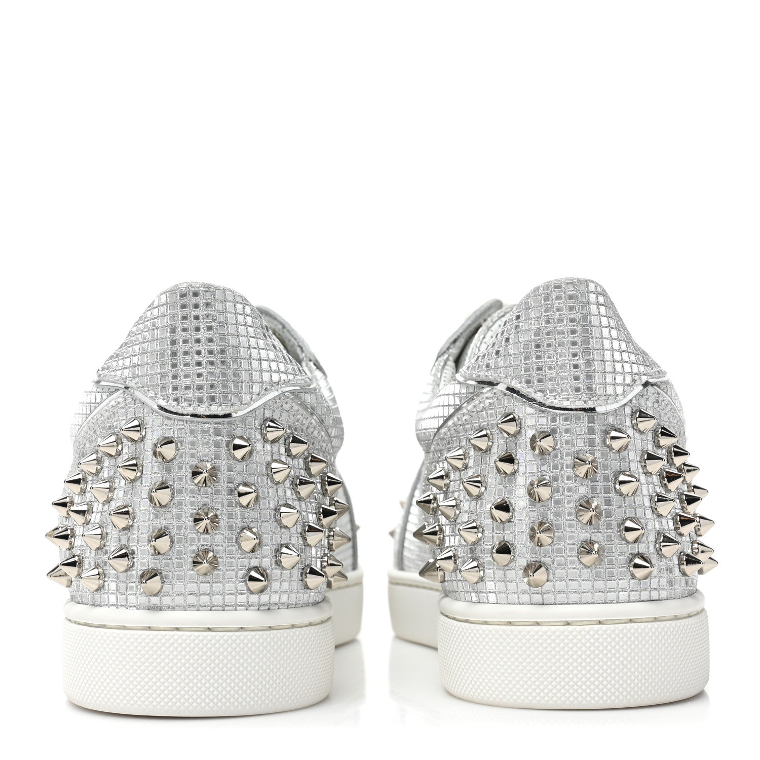 Christian Louboutin Glitter Metallic Calfskin Spikes Vieira 2 Flat Sneakers 40 Silver 4 of 13