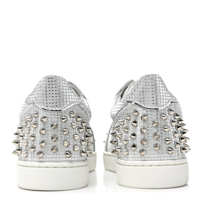 Christian Louboutin Glitter Metallic Calfskin Spikes Vieira 2 Flat Sneakers 40 Silver 4 of 13
