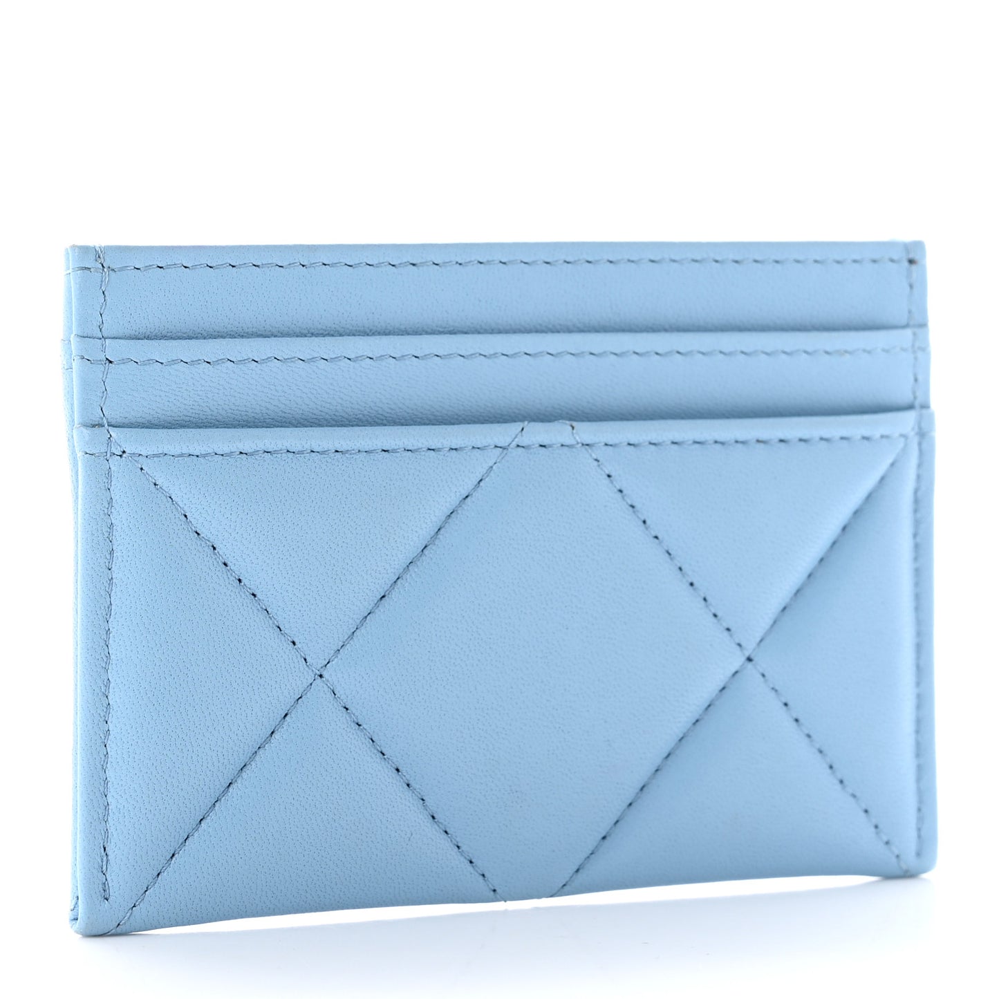 Lambskin Quilted Chanel 19 Card Holder Light Blue