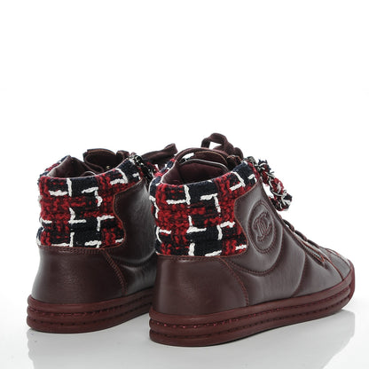 Chanel Lambskin Tweed Chain CC Sneakers 35 Burgundy Navy White 3 of 8