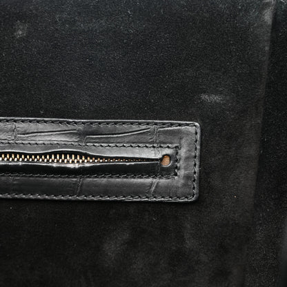 Celine Calfskin Crocodile Embossed Medium Phantom Luggage Black 10 of 17