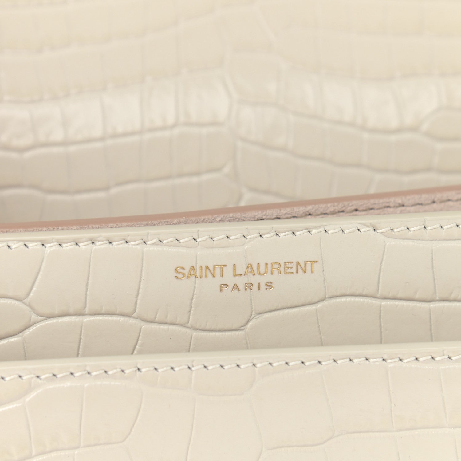 Saint Laurent Calfskin Crocodile Embossed Medium Monogram Sunset Blanc Vintage 7 of 15