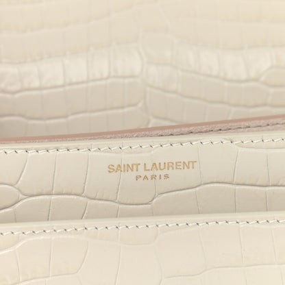 Saint Laurent Calfskin Crocodile Embossed Medium Monogram Sunset Blanc Vintage 7 of 15