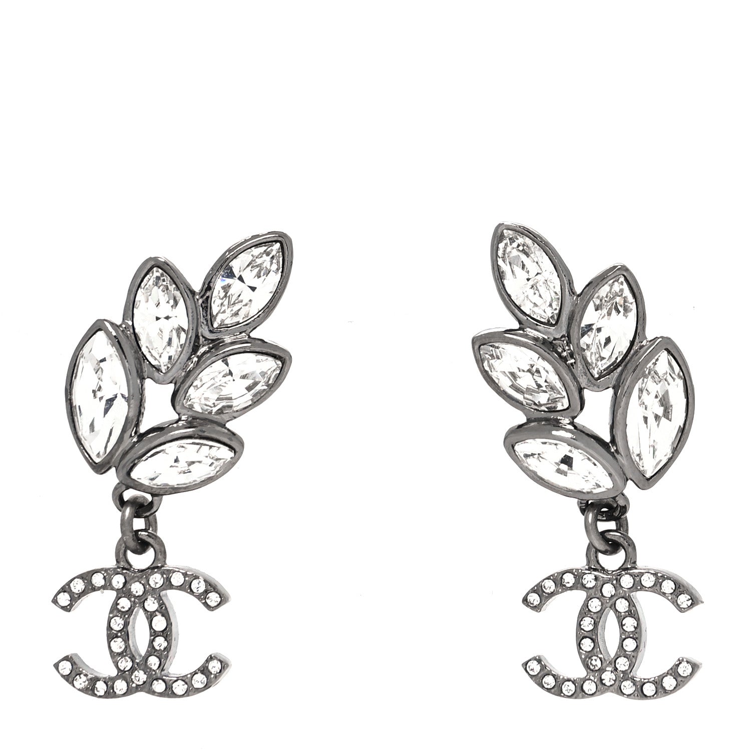 Chanel Crystal Sparkling Wheat CC Drop Earrings Silver 1 of 4