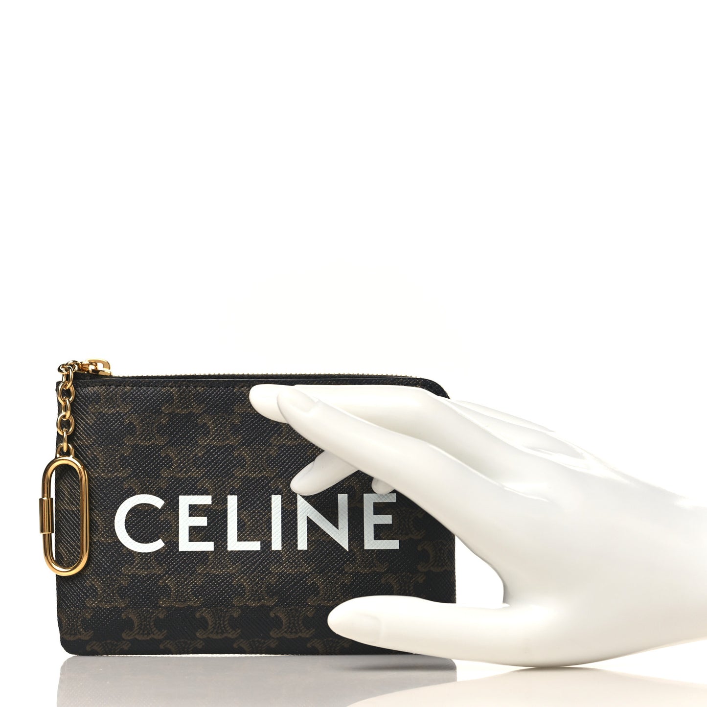 Triomphe Canvas Logo Coin and Card Pouch With Hook Black