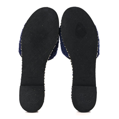 Chanel Terry CC Flat Mules 39 Navy Blue 5 of 7