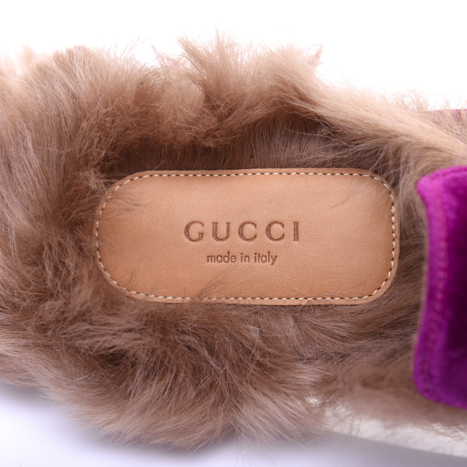 Gucci Velvet Fur Womens Princetown Slippers 40 Fucsia Violet Cyclamen Natural 8 of 11