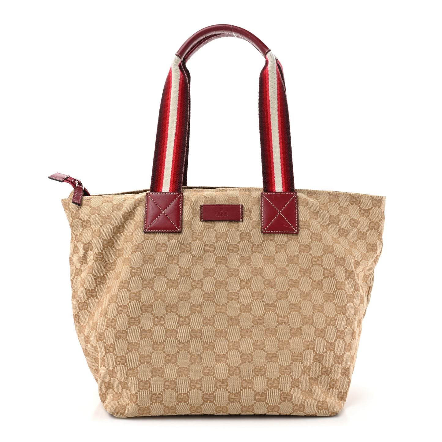 GG Monogram Large Web Handle Bucket Tote Red