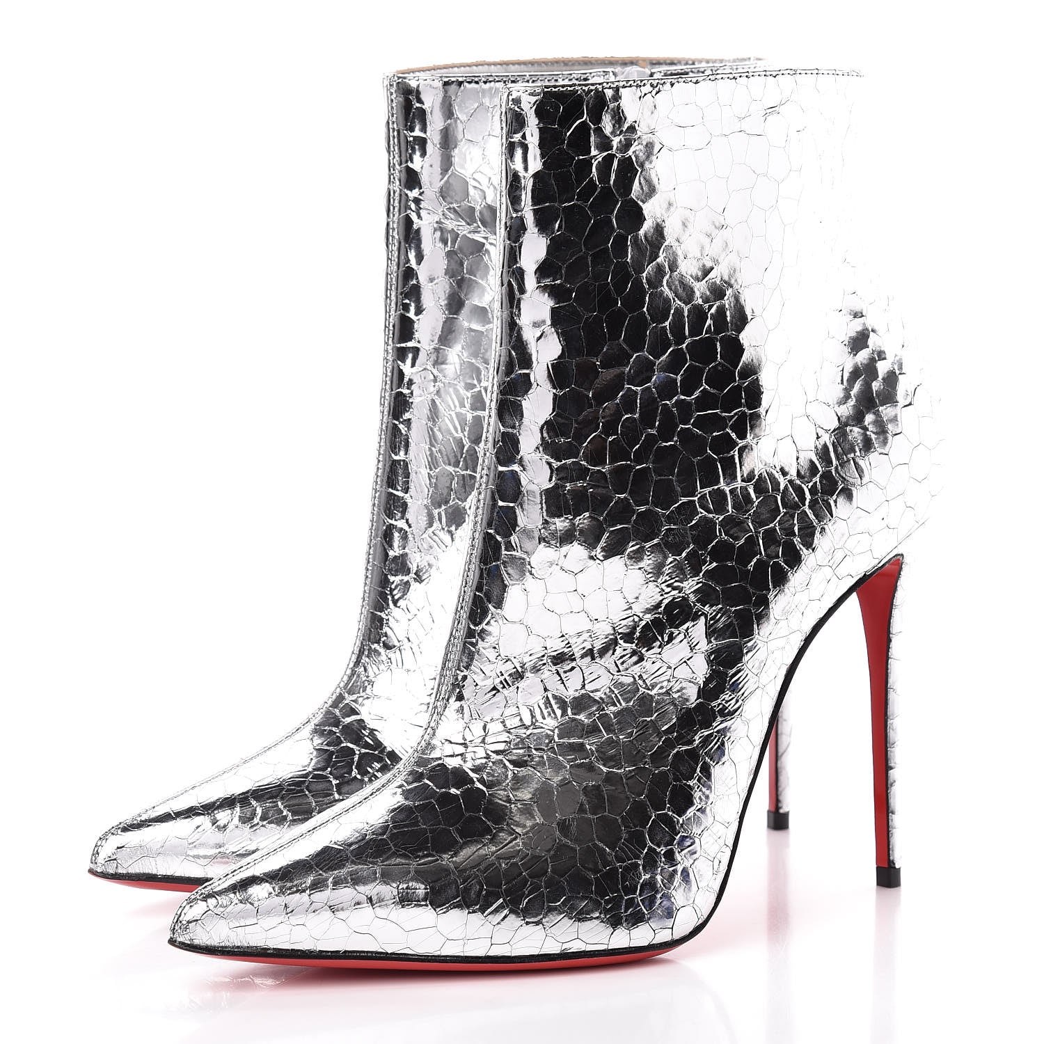 Christian Louboutin Calfskin Craquele So Kate Booty 110 Ankle Boots 40 Silver 3 of 8