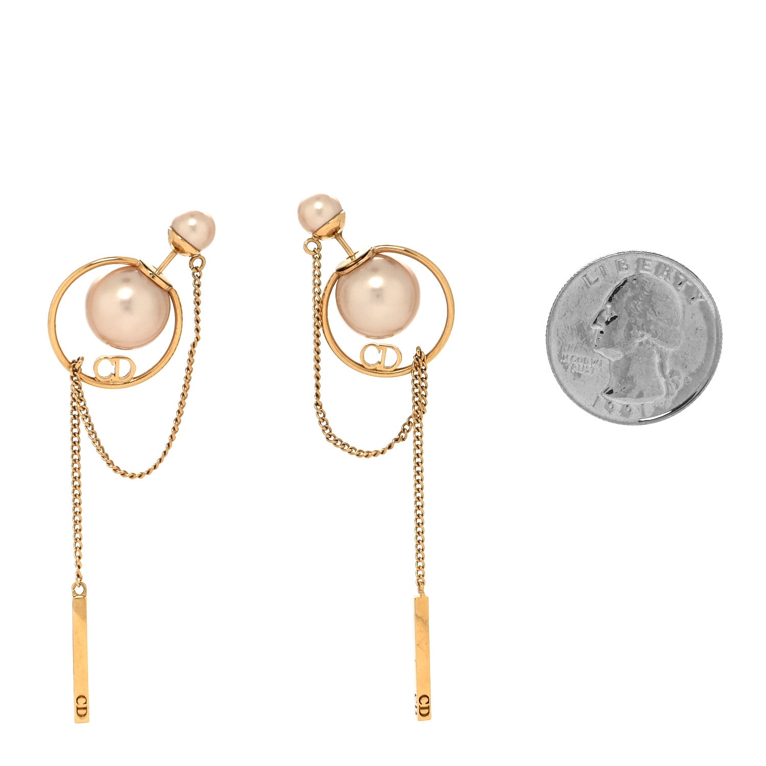Christian Dior Pearl Tribales Dangle Chain Earrings Pink Gold 2 of 4